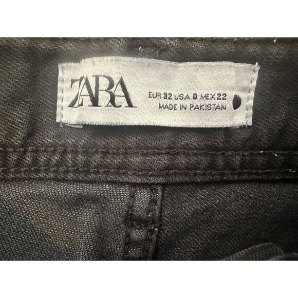 Zara Marine Jeans Womens 0 Black Wide Leg Straight High Rise Raw Hem Bohemian - Picture 2 of 16